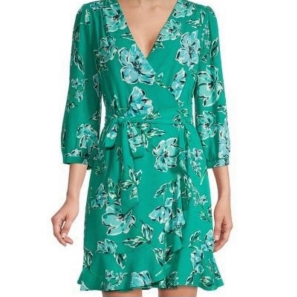 Karl Lagerfeld Floral Print Ruffled Faux Wrap Dress